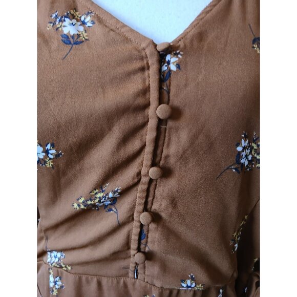 Abercrombie & Fitch Womens Brown Floral Mini Wrap Dress Long Sleeve - Picture 10 of 16